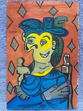 PICASSO drawing and painting on old wood signed stamped vintage
