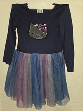 Hello Kitty Girls 4T Long Sleeve Blue Tutu Dress Tulle Skirt Sequins Stretchy