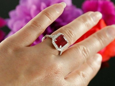 2.92 Ct Natural Ruby & Diamond Wedding Awesome Ring 14K Solid White Gold Size 8