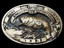 LF13139 VINTAGE 1993 BASS ANGLERS SPORTSMAN SOCIETY FISHING BELT BUCKLE