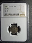 1937 Canada 10 cent silver - MATTE finish - rainbow colors - SP65 (NGC)