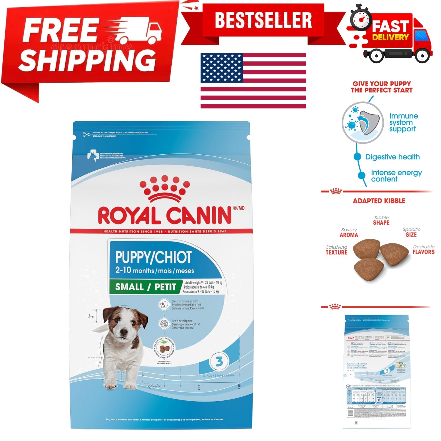 Royal Canin Small Breed Puppy Dry Dog Food, Chicken, 30 lb Bag for Growth