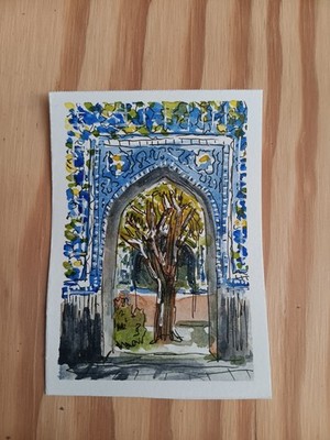 ACEO Original Iran architecture  Watercolor Artist Card Emma.art
