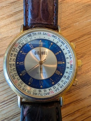 VINTAGE GITANO QUARTZ WATCH GOLD TONE CASE AND BROWN LEATHER STRAP--PARTS ONLY