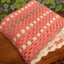 Pink Knitted Crochet Warm Blanket Throw