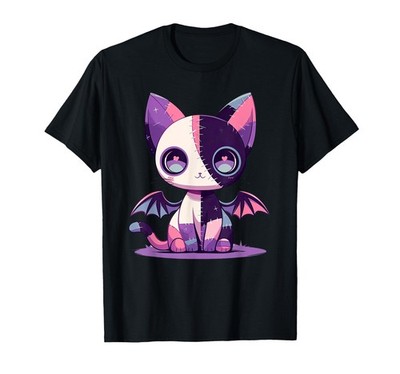 Kawaii Pastel Goth Creepy Cute Witchy Zombie Patchwork Cat T-Shirt