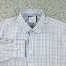 Charles Tyrwhitt Dress Shirt Mens 17.5 Blue Check Classic Fit Business Office