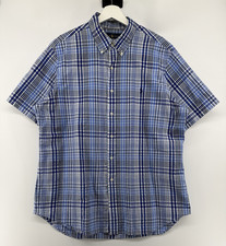 Ralph Lauren Men  s Short Sleeve Button Down Plaid Blue Cotton Shirt XL