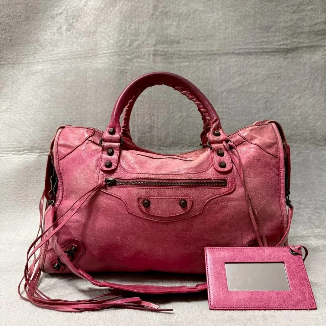 Balenciaga The City Pink Leather 2way Shoulder Bag Handbag 115748 
