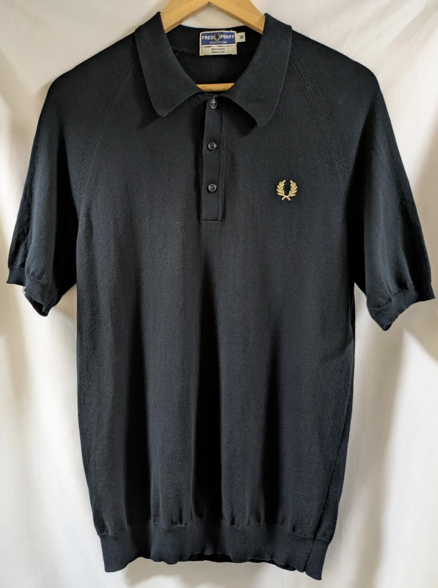 Fred Perry Reissue K1303 Polo Tejido Negro Dorado Hecho En Italia Talla 38 S/M