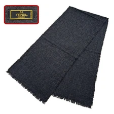 Authentic Fendi Black Wool Zucca Monogram Logo Scarf Unisex Made in Italy