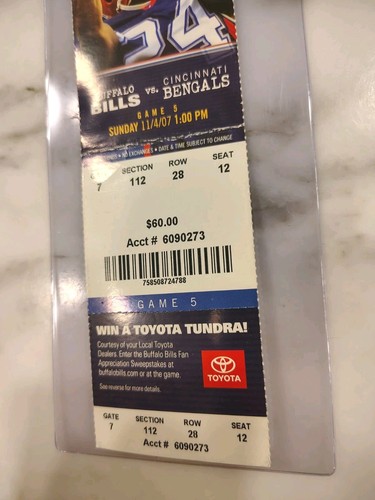 Marshawn Lynch 1st 100 Yd Game & Passing TD Ticket Stub 11/4/07 Bills v Bengals - Picture 4 of 8