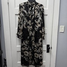 Banana Republic Floral Midi Dress Women Medium Tie Neck Pleated Button Front