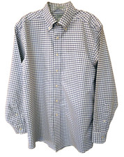 L.L. Bean Wrinkle Resistant White Checked Lg Sleeved Men's Dress Shirt 15.5 -33