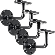 4X Black Handrail Brackets, Heavy Duty Banister Rail Brackets, Suits Wood Or Met