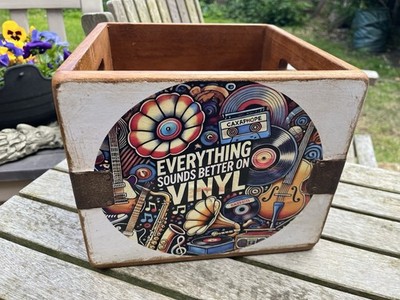 VINYL SINGLE HOLZ SCHALLPLATTEN AUFBEWAHRUNGSBOX KISTE 25,5x20,5cm