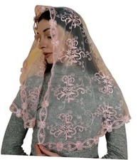 Catholic Mantilla Mass Infinity Veil - Church Lace Spanish Chapel Head Pink
