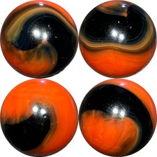 one 5/8" AKRO CORKSCREW MARBLE, NM . black base, orange cork with blends.