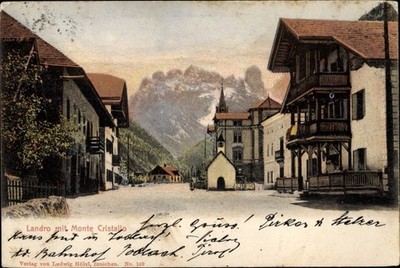 Ak Landro Höhlenstein Südtirol, Straßenpartie, Monte Cristallo - 3691143