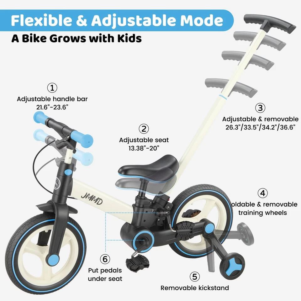 Bicicleta para niños pequeños con mango de empuje - Bicicleta de equilibrio plegable 6 en 1 para niños 18-60 meses Foto 4 de 4