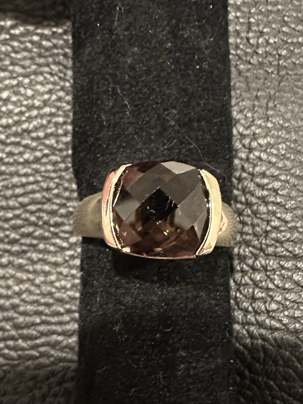 Checkerboard Smokey Quartz Sterling Silver Gold Plated Ring Approx Sz 7