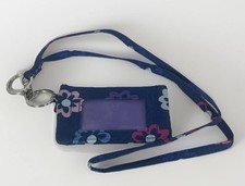 Vera Bradley Ellie Flowers ID Badge Case Lanyard Card Holder Zip Key Chain Blue