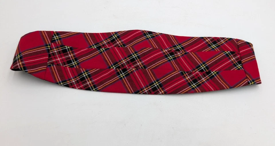 Vintage Red Plaid Tartan Wool Pleated Cummerbund Adjustable One Size Fits All - Image 2 of 4