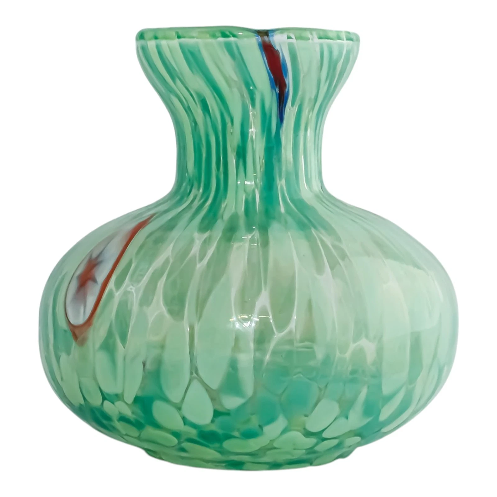 Murano glass vase Millefiori green, candle holder, handmade