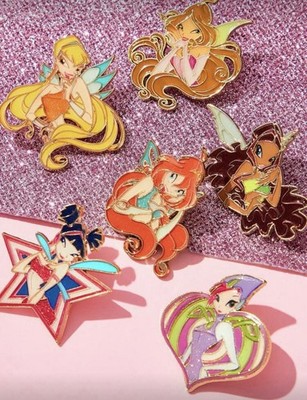 New SET OF 6 WINX CLUB Pins  FAIRIES Brooch BLOOM Stella FLORA Aisha Metal Pin
