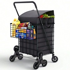 Stair Climbing Shopping Cart Foldable Grocery Trolley 360 Wheels Basket Liner