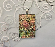 Handcrafted Pink/Gold Florentine Fused Dichroic Glass Necklace/Silver plated