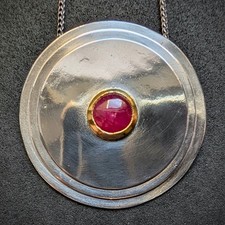 Moderner Designer Anhänger Silber 18k 750 Gold Rubin Kette Silberschmiedearbeit