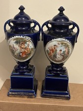 A Pair of Vintage English Porcelain Cobalt Blue Empire Ware Urns Vases