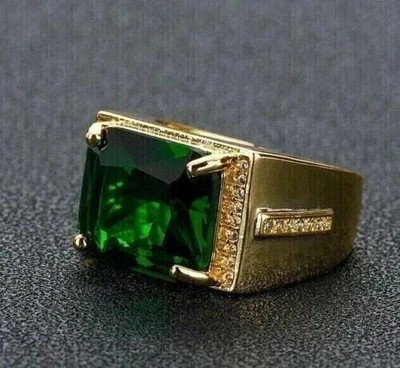 4.00 Ctw Emerald Cut Lab-Created Emerald Engagement Ring 14K Yellow Gold Plated
