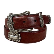 Fossil Womens Brown Leather Western Belt Silver Ornate Concho Buckle Size L