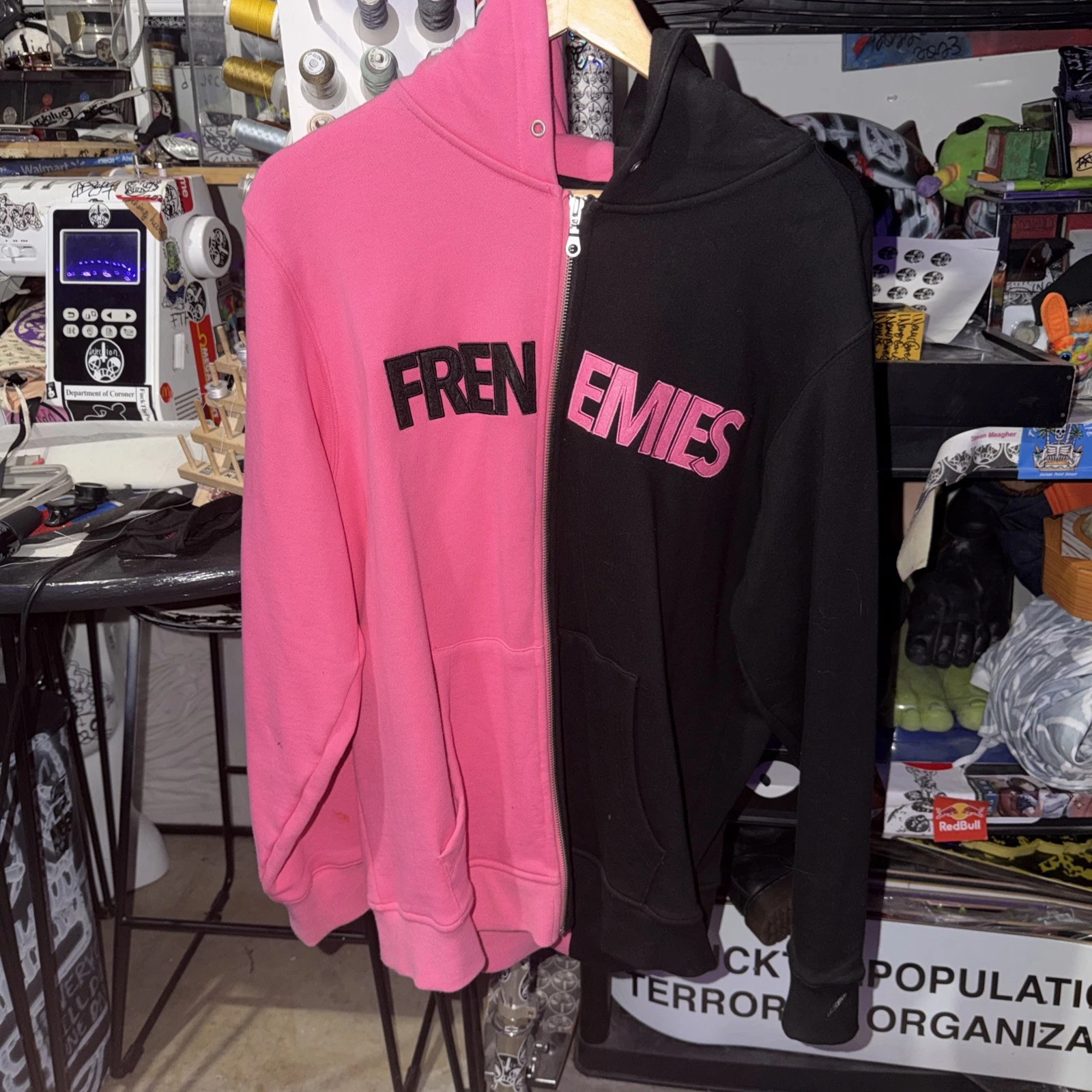 RARE Teddy Fresh Frenemies Pink Black Colorblock Full Zip Hoodie Adult LARGE H3