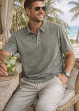 JAMES PERSE Sueded Jersey Polo Shirt Men's 3 MSX3337 Muted Green EUC Preppy