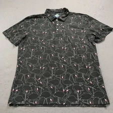 Chubbies Golf Polo Shirt Mens XL Gray Flamingo Stretch Floral Abstract Loud Logo