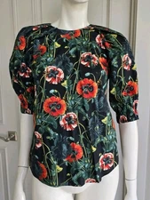 H&M Puff Short Sleeve Floral Top Sz 6 NWOT 100% Cotton