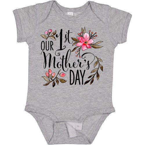 Inktastic Our First Mother's Day- Pink Flowers Baby Bodysuit Kids Mother Happy