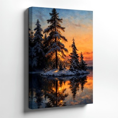 Wall Art Snowy Pine Tree Winter Landscape Canvas Print Blue Sky Forest Decor
