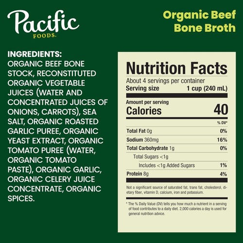 Pacific Foods Brodo di Osso di Manzo Biologico 32 Oz Confezione da 12 Senza Glutine Keto Friendly - Foto 3 di 6