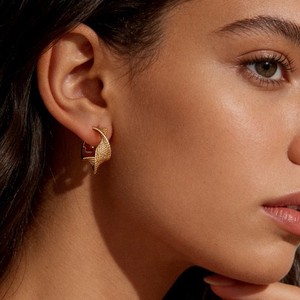 Authentic 14K Gold Plated Twisted Flower Texture Earrings Wave Shaped Earrings