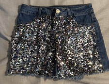 Justice Girls Size 16 Denim Shorts sequence EUC