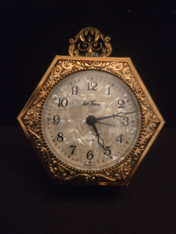 Vintage Seth Thomas Small Decorative Bedside Alarm Clock, Made In Germany