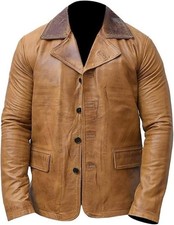 Chaqueta de cuero real marrón tostado envejecido blazer abrigo retro vintage nuevo con etiquetas