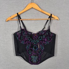 Savage Fenty Corset Top Womens Medium Black Purple Lingerie Lace Bustier NEW