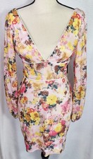 NWT IEENA Mac Duggal 4 Floral Sequin Cocktail Party Dress Pink Long Sleeve 55798