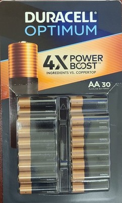 DURACELL AA OPTIMUM BATTERIES 4x TIMES POWER BOOST - 30 PIECES SEALED