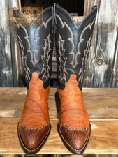 Mens Vintage Tony Lama Cowboy Boots Sz 10.5 Brown Black Contrast Wing Tip Lizard